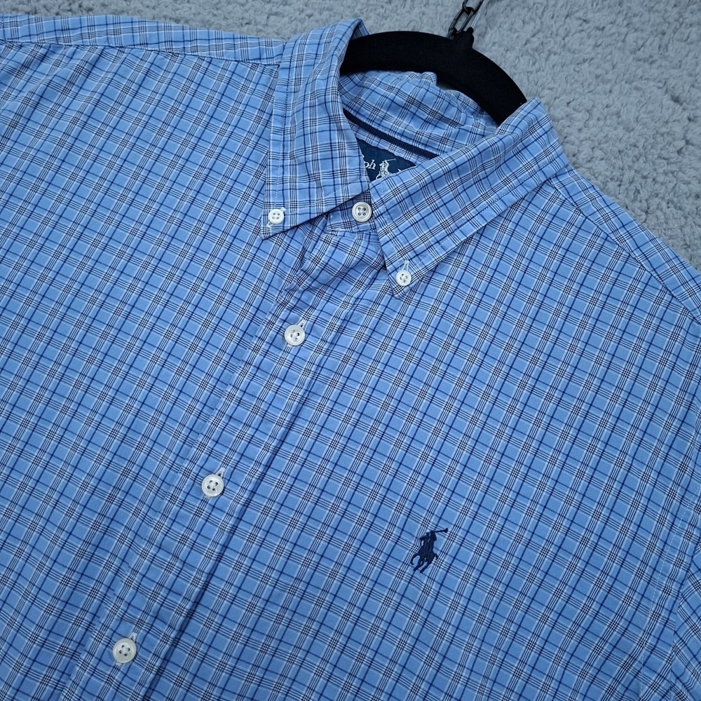 Ralph Lauren Classic Fit Men Size Large Blue/White Plaid Button Up Shirt‎ Pony